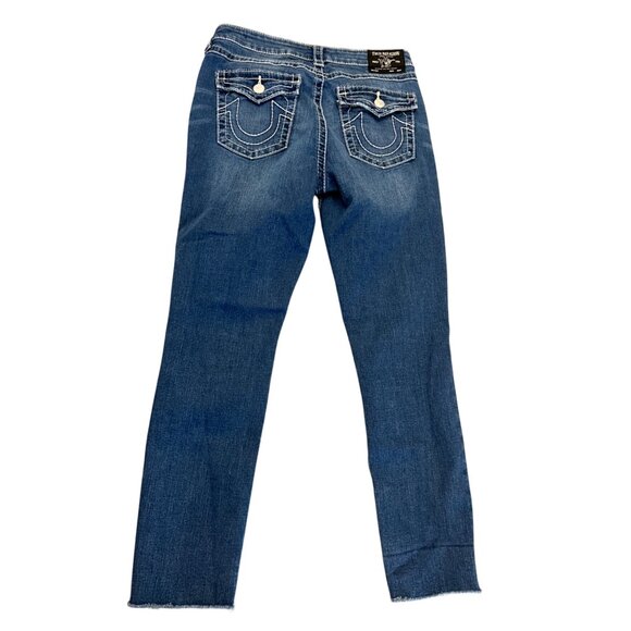True Religion Blue Skinny Jeans Women's Size 30 Distressed Hem Medium Wash Denim - Picture 8 of 9